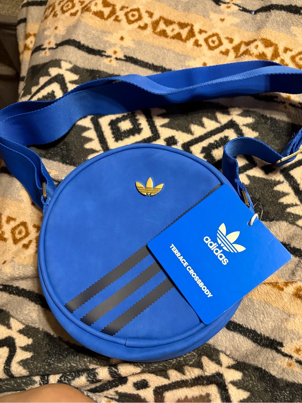 adidas NWT Royal Blue Round Crossbody Messenger Bag with Black Stripe